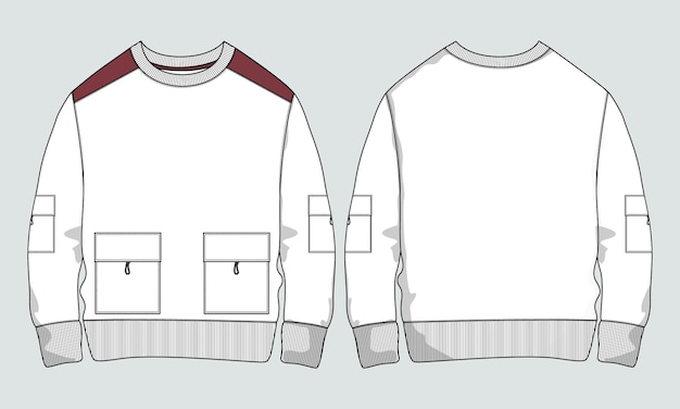 Long sweatshirt Technical Fashion flat sketch Vector illustration template