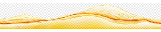 Vector long translucent water wave above the water column in yellow colors with seamless horizontal repetition isolated on transparent background transparency only in vector file