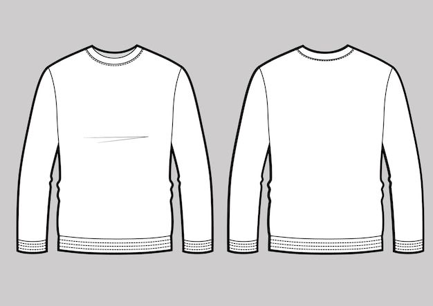 Longsleeve t-shirt illustration with round neck, vector template