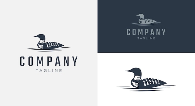 Loon Swims on The Water Logo in Blue Color Logo Vector