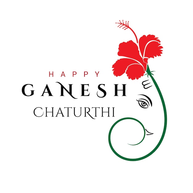 Lord Ganesha symbol illustration with Hibiscus flower for Ganesh Chaturthi festival