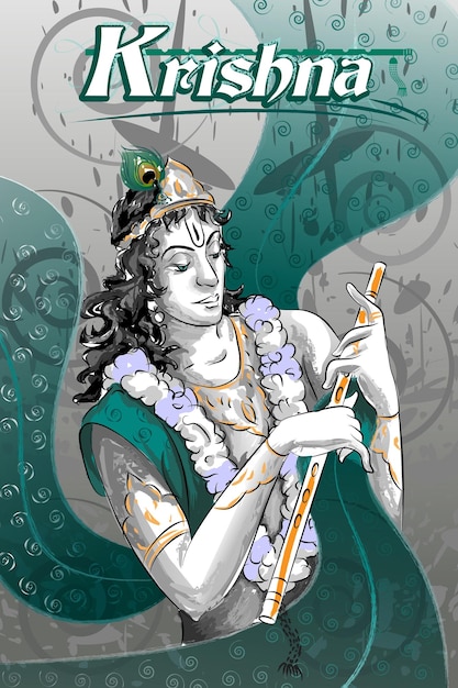 Vector lord krishna indian god janmashtami festival holiday