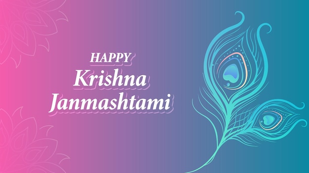 Lord Krishna Janmashtami festival banner design with flute peacock