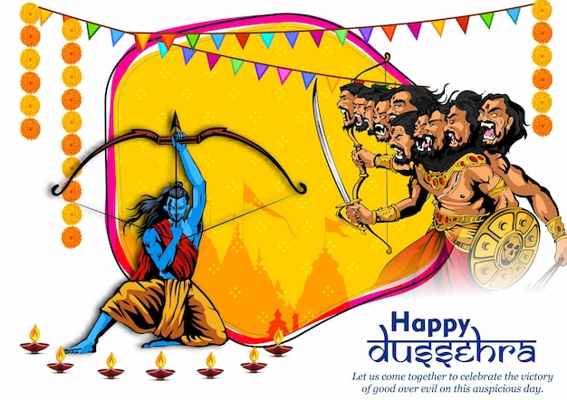 Lord Rama killing Ravana in Navratri festival for Happy Dussehra Vijayadashami  Hindu festival