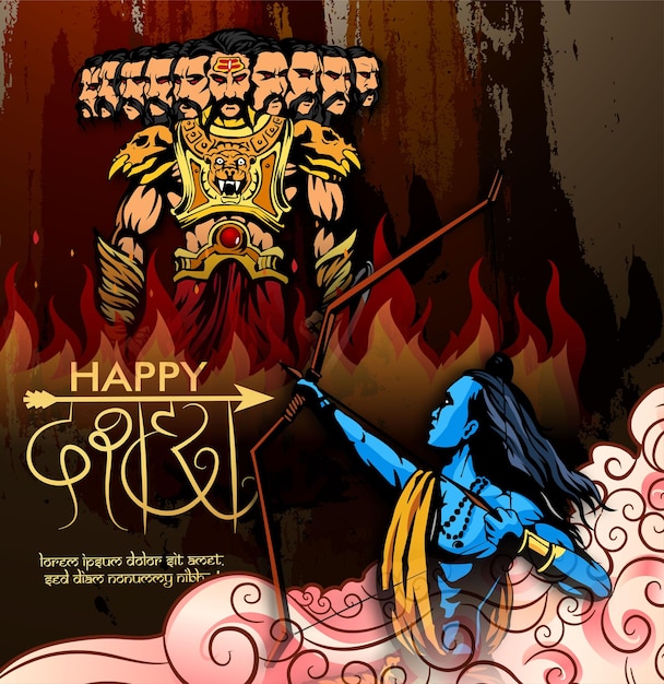 Lord Rama killing Ravana in Navratri festival for Happy Dussehra Vijayadashami Hindu festival