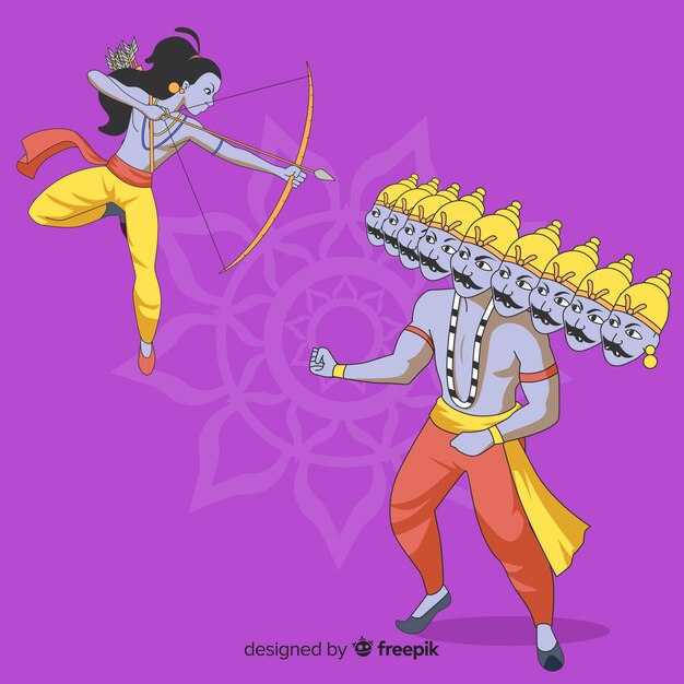 Vector lord rama and ravana character