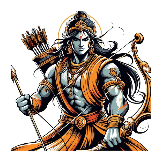 Lord Rama standing in a heroic pose ready for battle ram Navami Dussehra