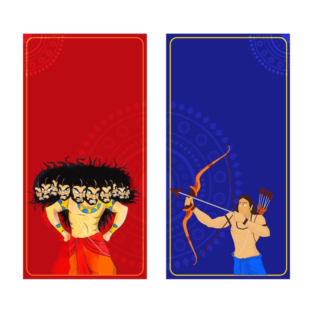 Lord Rama Taking Aim Demon King Ravana Character Vertical Banners Design for Dussehra Festival