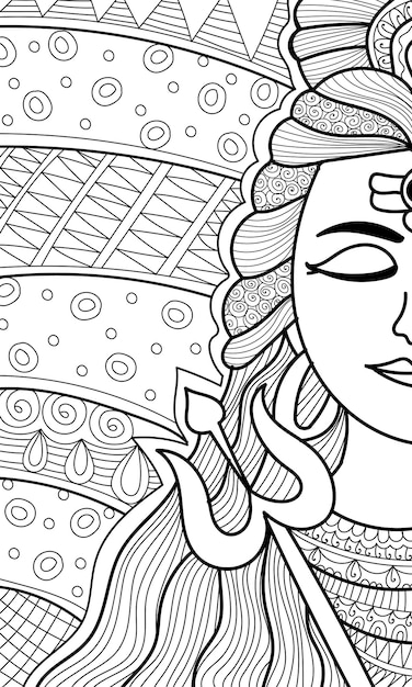 Lord shiva decorative coloring book page illustration