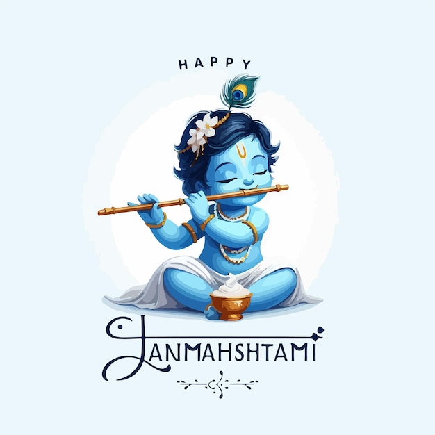 Lord Shree Krishna beautiful cute wallpaper poster happy Janmashtami concept illustration