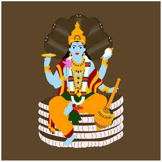 Lord Vishnu Indian Hindu God Vector Illustration