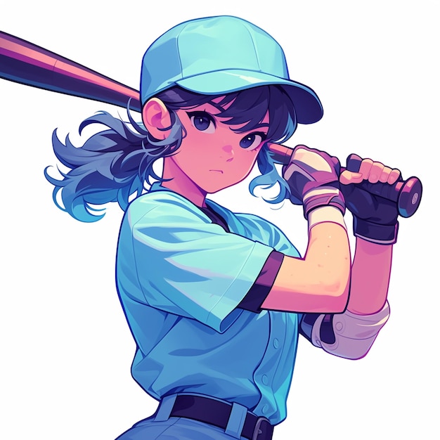 A Los Angeles girl plays softball in cartoon style