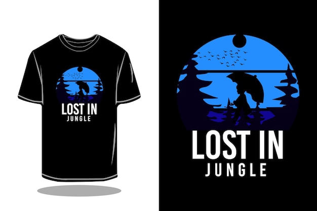 Lost in jungle silhouette retro t-shirt mockup design