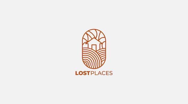 Lost places line art home logo icon with vector design