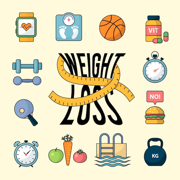 Lost weight Sport infographic of healthy lifestyle measure systems lossing weight of fat people recent vector concept fitness icons of weight lost icon illustration