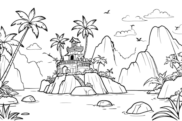 The Lost World Secrets island black and white coloring