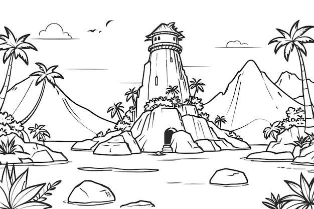 The Lost World Secrets island black and white coloring