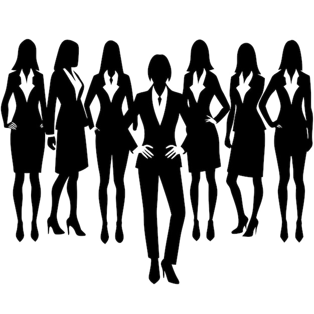 a lot of crowded smart and professional business woman standing with stylish pose vector silhouette 19