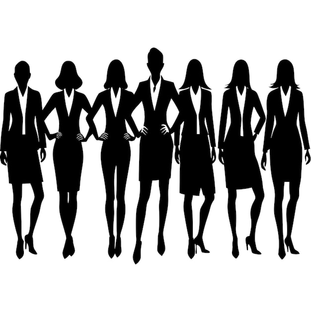 Vector a lot of crowded smart and professional business woman standing with stylish pose vector silhouette 25