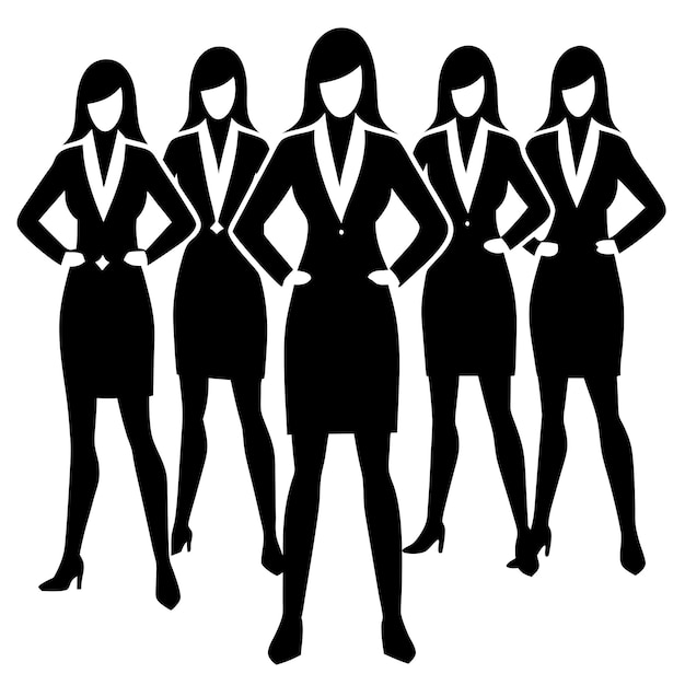 a lot of crowded smart and professional business woman standing with stylish pose vector silhouette 7