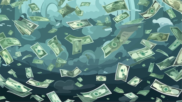 a lot of money floating in the water with a blue background