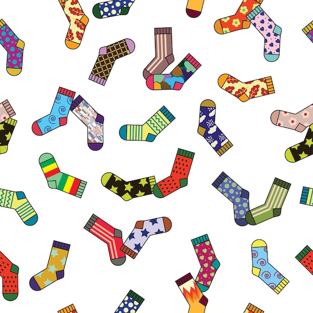 A lot of multicolor socks seamless vector pattern