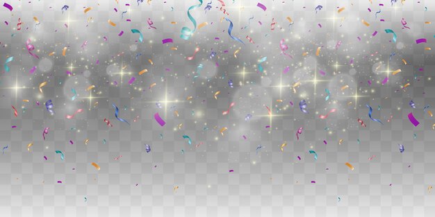 Lots of colorful tiny confetti and ribbons on transparent background. Festive event and party. Multicolor background.Colorful bright confetti isolated on transparent background