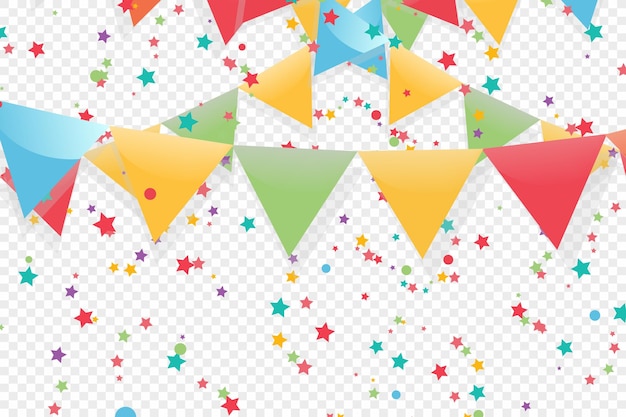 Lots of colorful tiny confetti and ribbons on transparent background. Festive event and party.