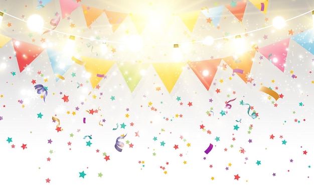 Lots of colorful tiny confetti and ribbons on transparent background. Festive event and party.