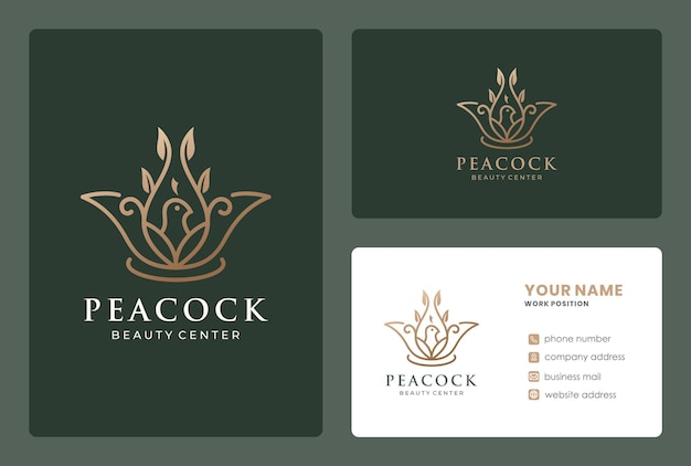 Lotus branch combined bird logo design with business card