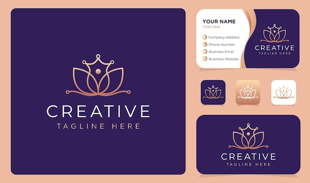 Lotus Crown  Logo design Vector with business card template