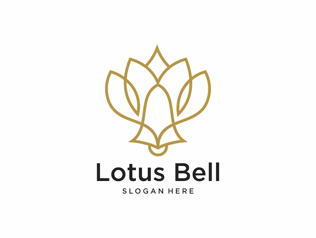 Lotus flower and bell logo design with line art