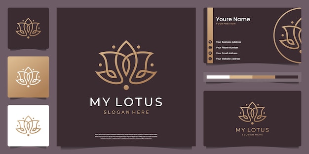 Lotus flower golden gradient logo and business card