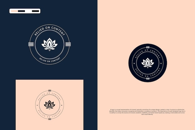 Lotus flower hand drawn minimal logo design in retro classical style