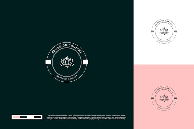 Lotus flower hand drawn minimal logo design in retro classical style