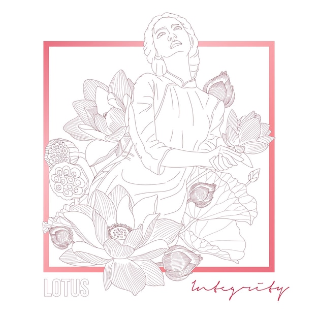 Lotus flower. Happy women's day. Flowers drawing line art concept. Woman Illustration.