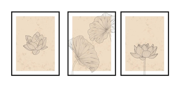 lotus flower leaf line art ornamentWall decoration poster  postcard and cover design