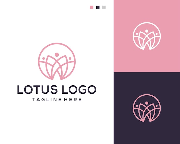 Lotus flower line art logo design template