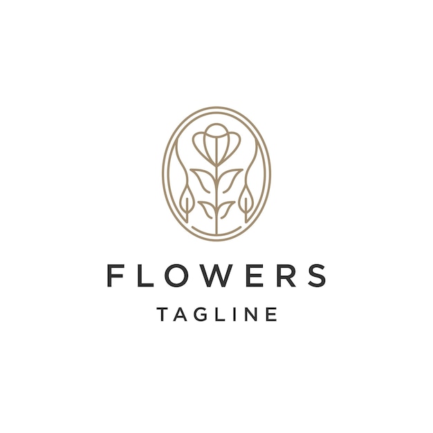 Lotus flower line logo icon design template flat vector