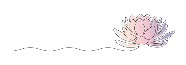 Lotus flower in one continuous line drawing Yoga studio logo and wellness spa banner and business card in simple linear style Water lily editable stroke Doodle vector illustration