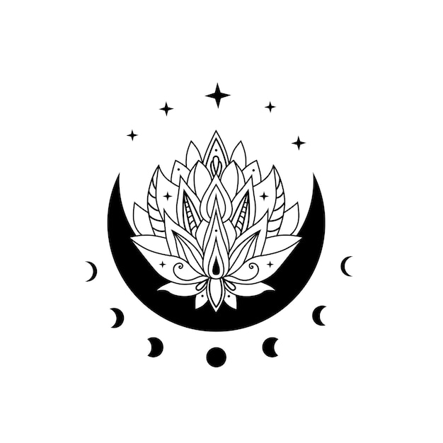 Lotus flowers with crescent moon and stars