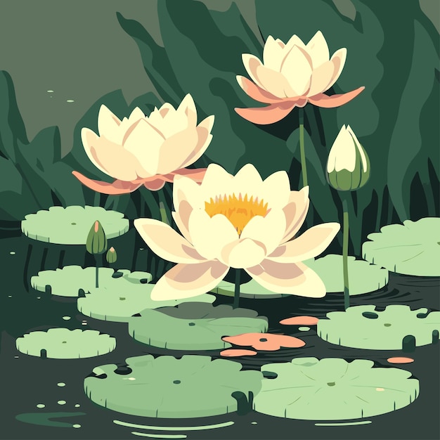 Lotus lily water flower and leaf on lake or pond nature background wallpaper