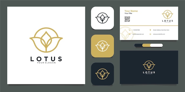 lotus logo design template and business card Premium Vector