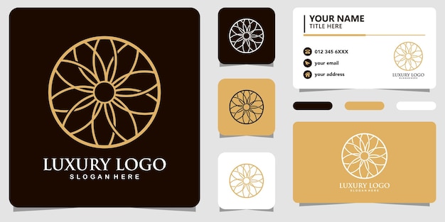 Lotus logo luxury with line art and business card