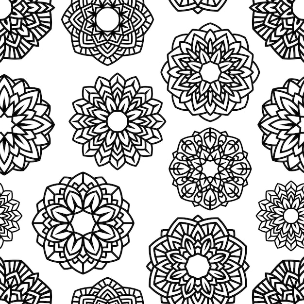 Lotus Mandala Vector Template seamless pattern Oriental silhouette background