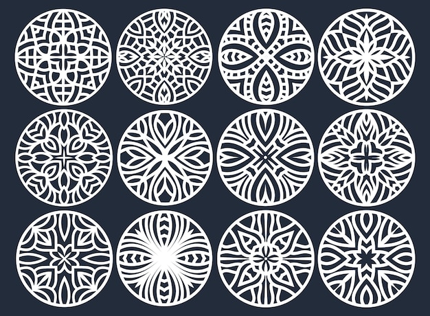 Lotus Mandala Vector Template Set for Cutting and Printing. Oriental silhouette ornament