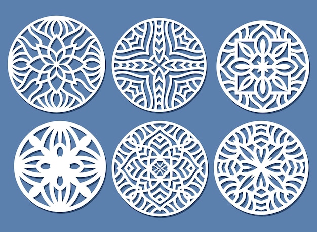 Lotus Mandala Vector Template Set for Cutting and Printing. Oriental silhouette ornament