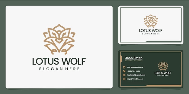 Lotus wolf monoline luxury logo design and business card