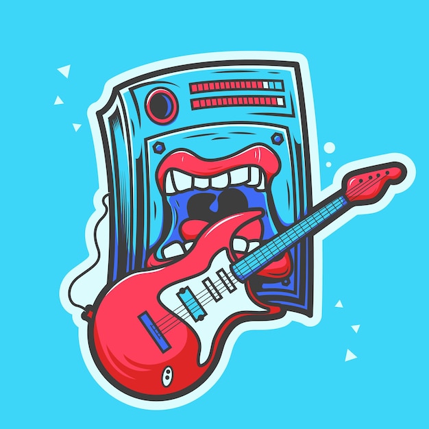 Loud speaker playing guitar art cartoon