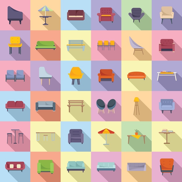 Lounge icons set flat vector Business sofa